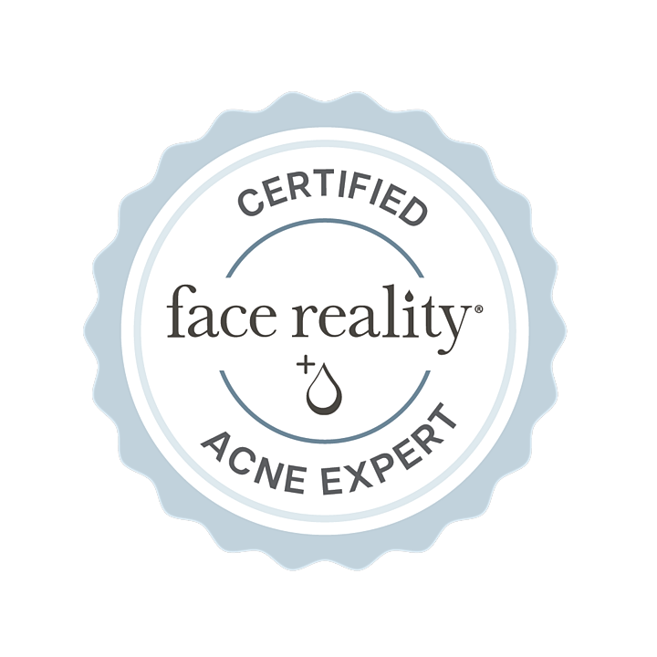 Certified Face Reality Acne Expert badge.