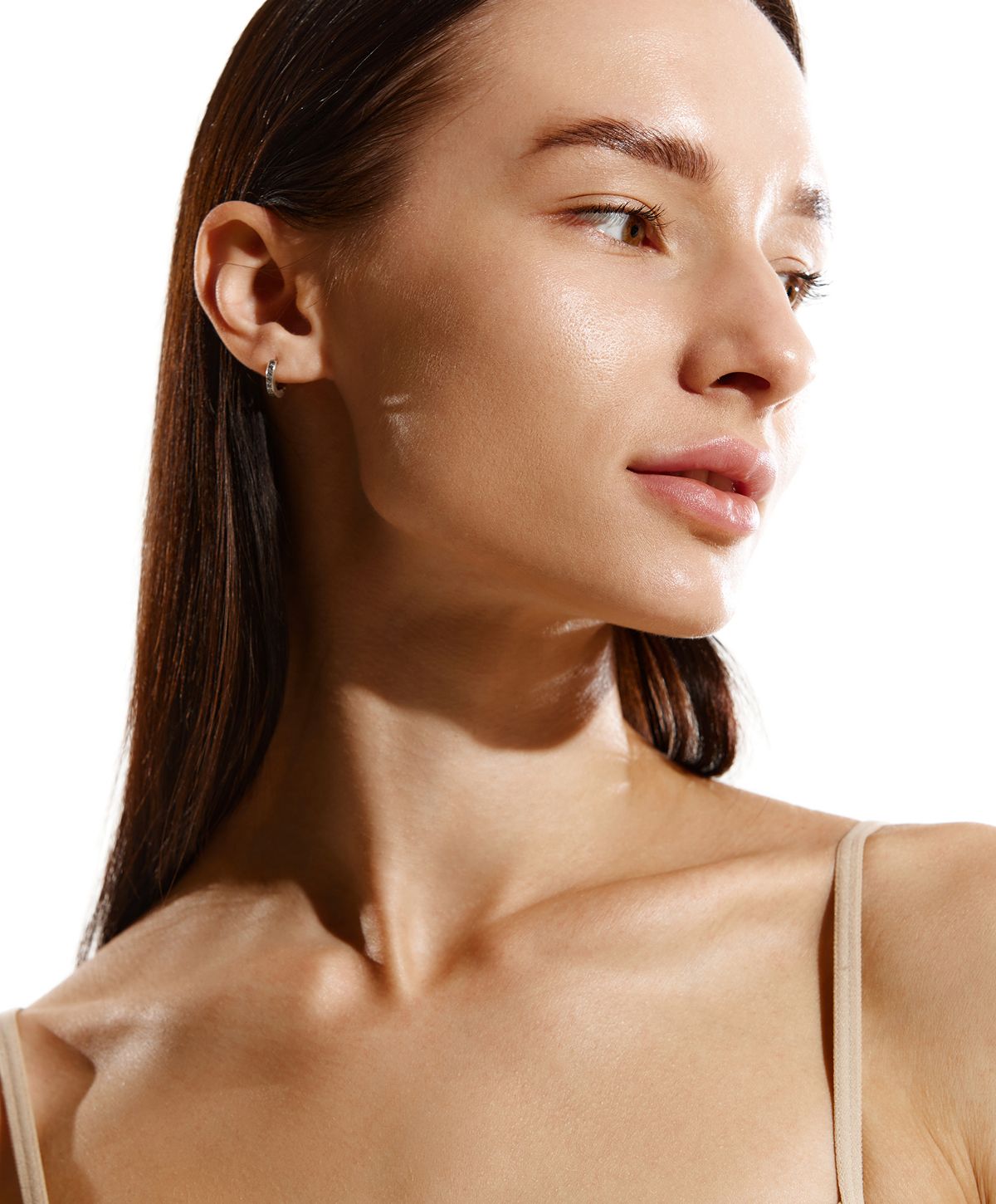 Elegant portrait of a woman with closed eyes.