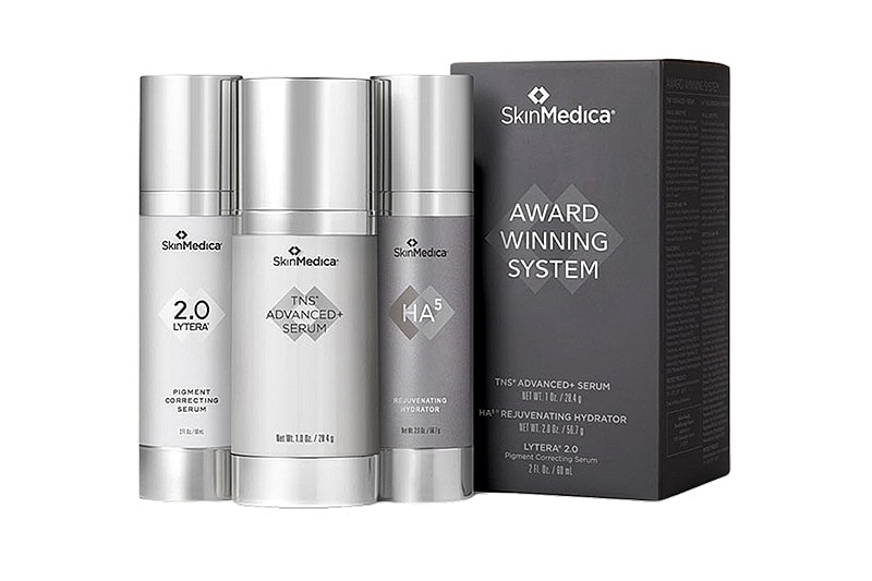 SkinMedica skincare product trio packaging.